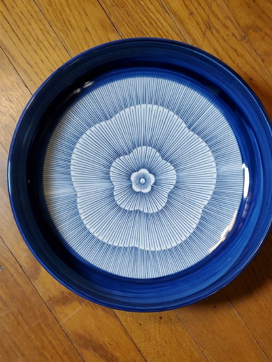 Imari Other - Vintage Blue And White Radiating Lines Serving Bowl